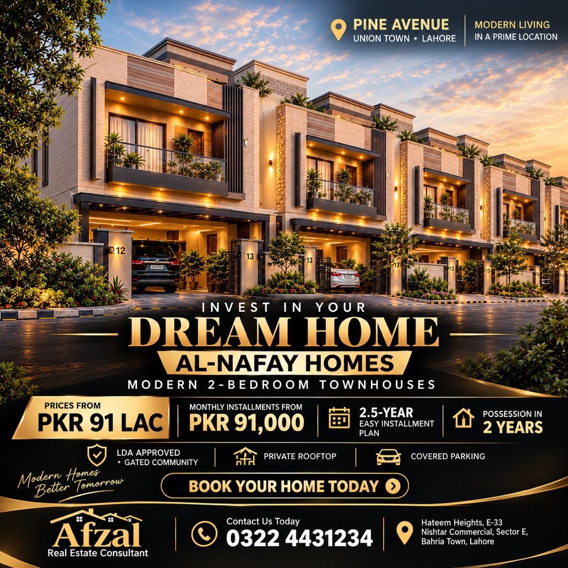 Al Nafay Homes Lahore – Modern 2-Bedroom Townhouses on Easy Installments