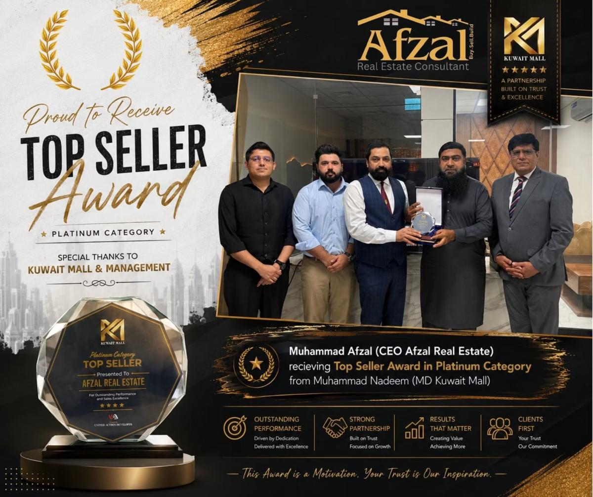 Proud Recipient of the Top Seller Award (Platinum Category) – Afzal Real Estate Consultant